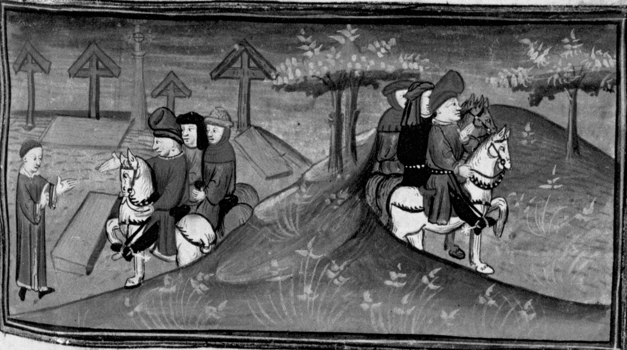 Decameron, Betto Brunelleschi og hans brigade møder Guido Cavalcanti; Betto forklarer Guidos ord til sine venner. Dag seks, nyhed 9 af Giovanni Boccaccio