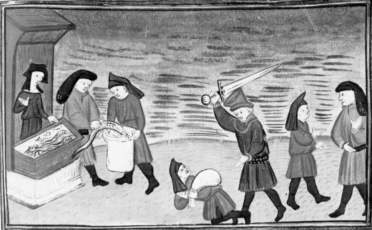 Decameron, Biondello viser Ciacco lampretterne; Filippo angriber Biondello; Ciacco og Biondello bliver gode venner. Dag ni, nyhed 8 af Giovanni Boccaccio