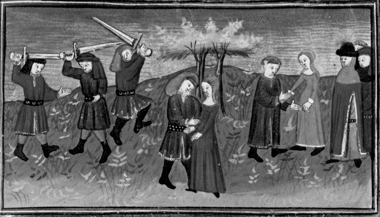 Décaméron, Giannole og Minghino forsøger at kidnappe Agnès; Agnès gifter sig med Minghino. Femte dag, novelle 5 af Giovanni Boccaccio