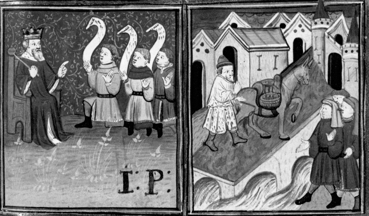 Decameron, Salomon afsiger sin dom; Joséphe og Mélissa skal krydse Gåsebroen. Dag ni, nyhed 9 af Giovanni Boccaccio