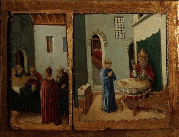 To scener fra St. Savinos liv (panel) af Giovanni Boccati or Boccatto