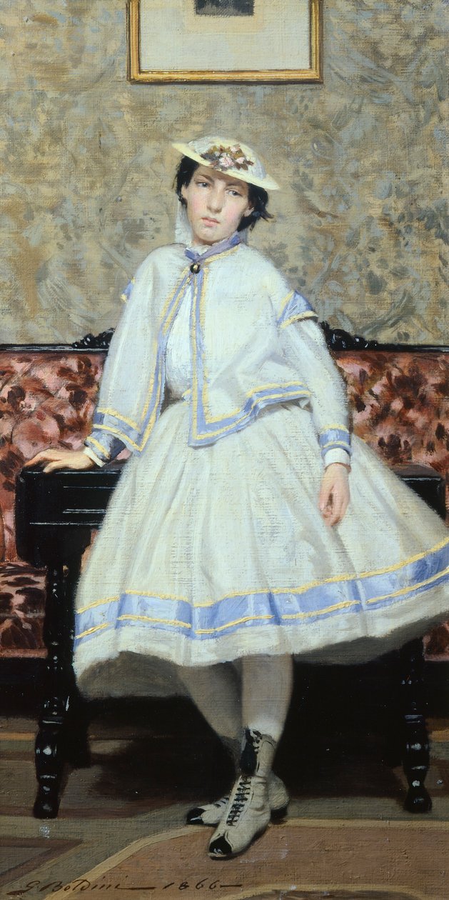Alaide Banti i hvid af Giovanni Boldini (1842-1931), olie på lærred, 42x23 cm af Giovanni Boldini