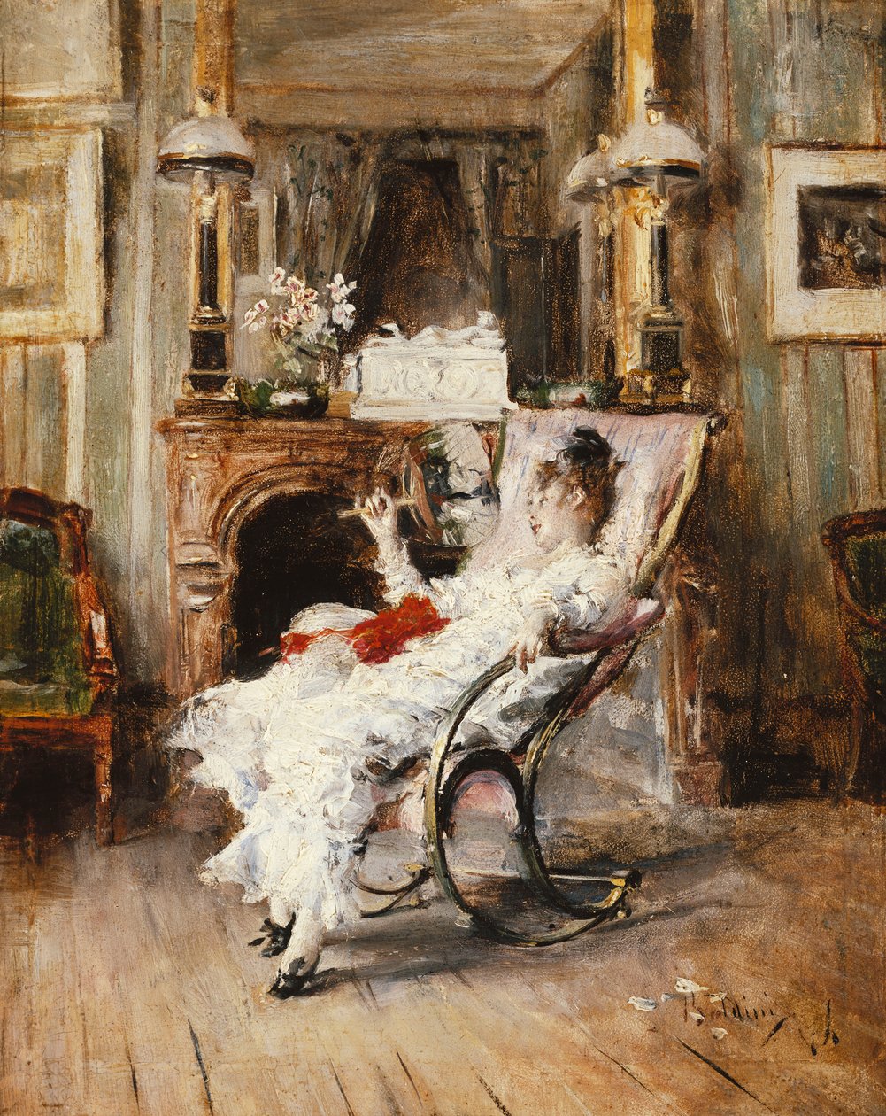 En elegant dame med en vifte, 1874 af Giovanni Boldini