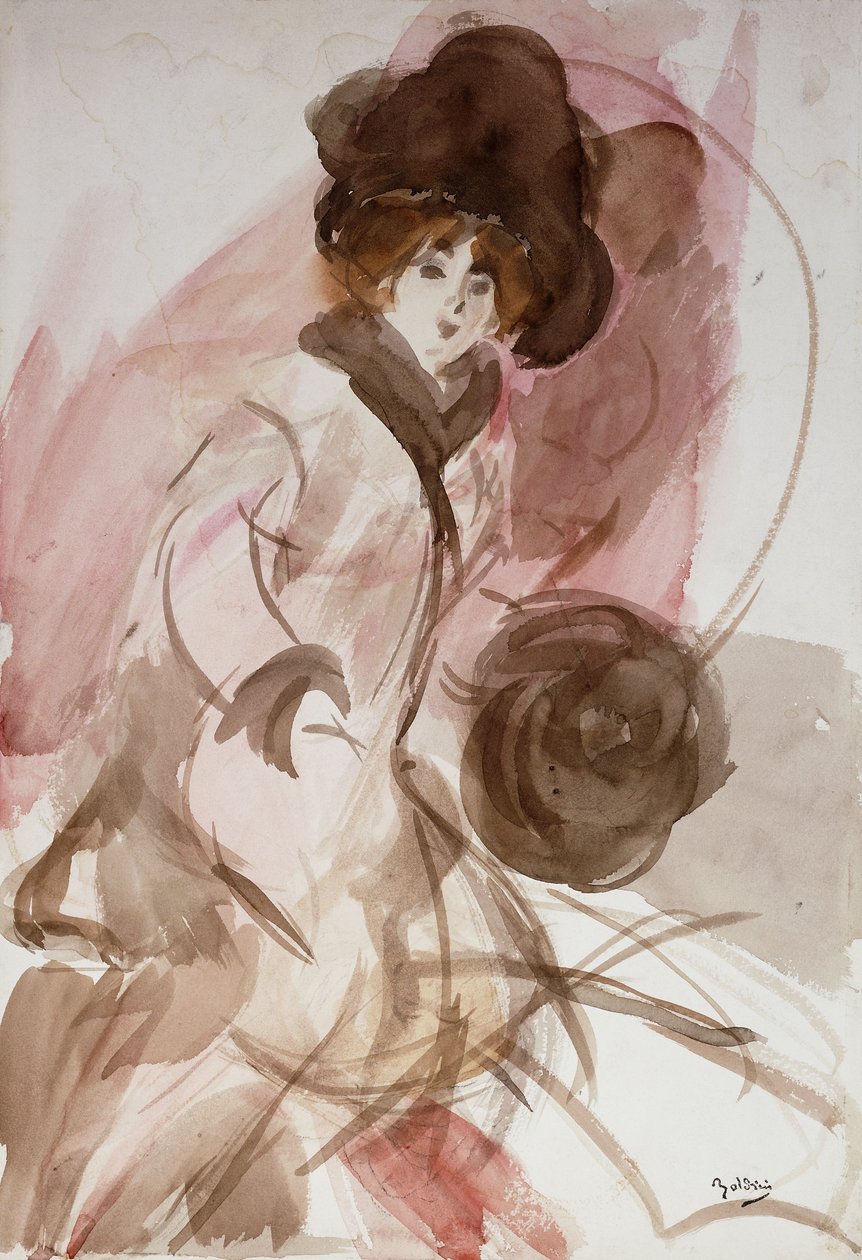 En elegant dame med en muffe, ca. 1910-12 af Giovanni Boldini