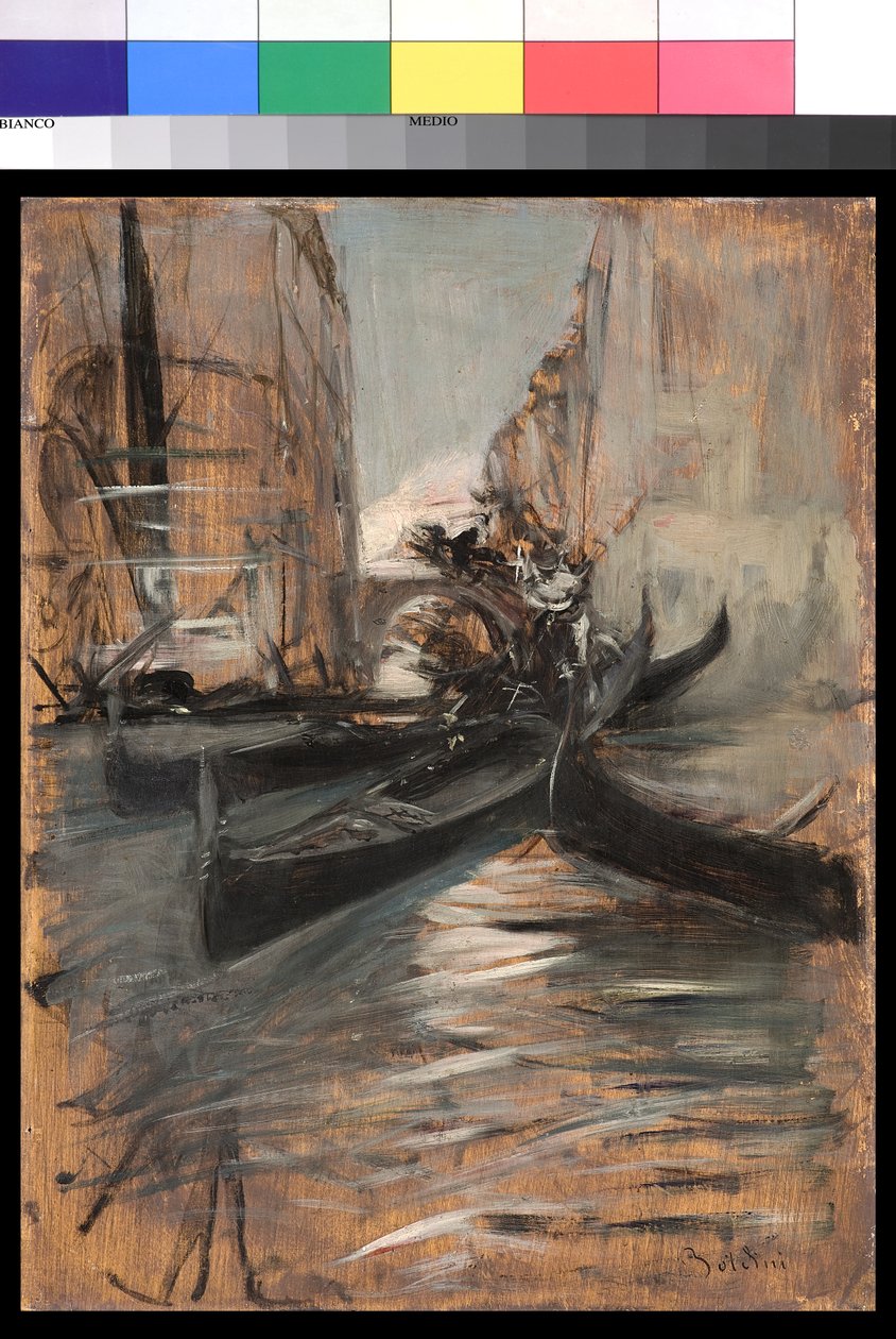 Kanal i Venedig med gondoler, 1899-1913 af Giovanni Boldini