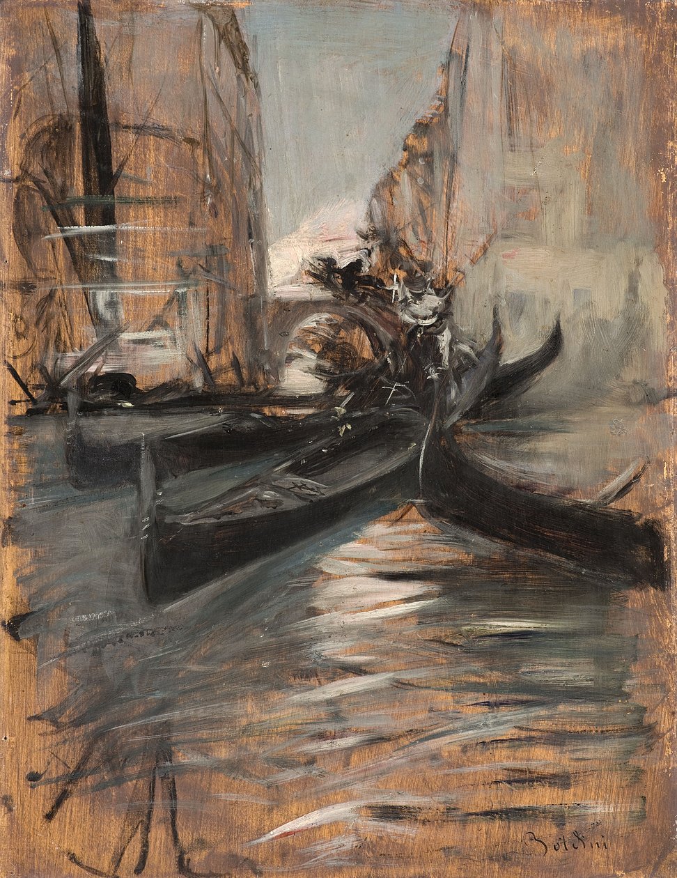 Kanal med gondoler, Venedig, Italien, 1910-14 af Giovanni Boldini