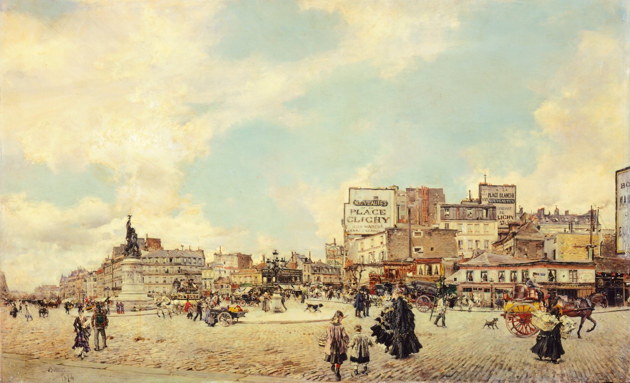 Clichy Square, Paris, af Giovanni Boldini (1842-1931), olie på lærred, 60x98 cm af Giovanni Boldini