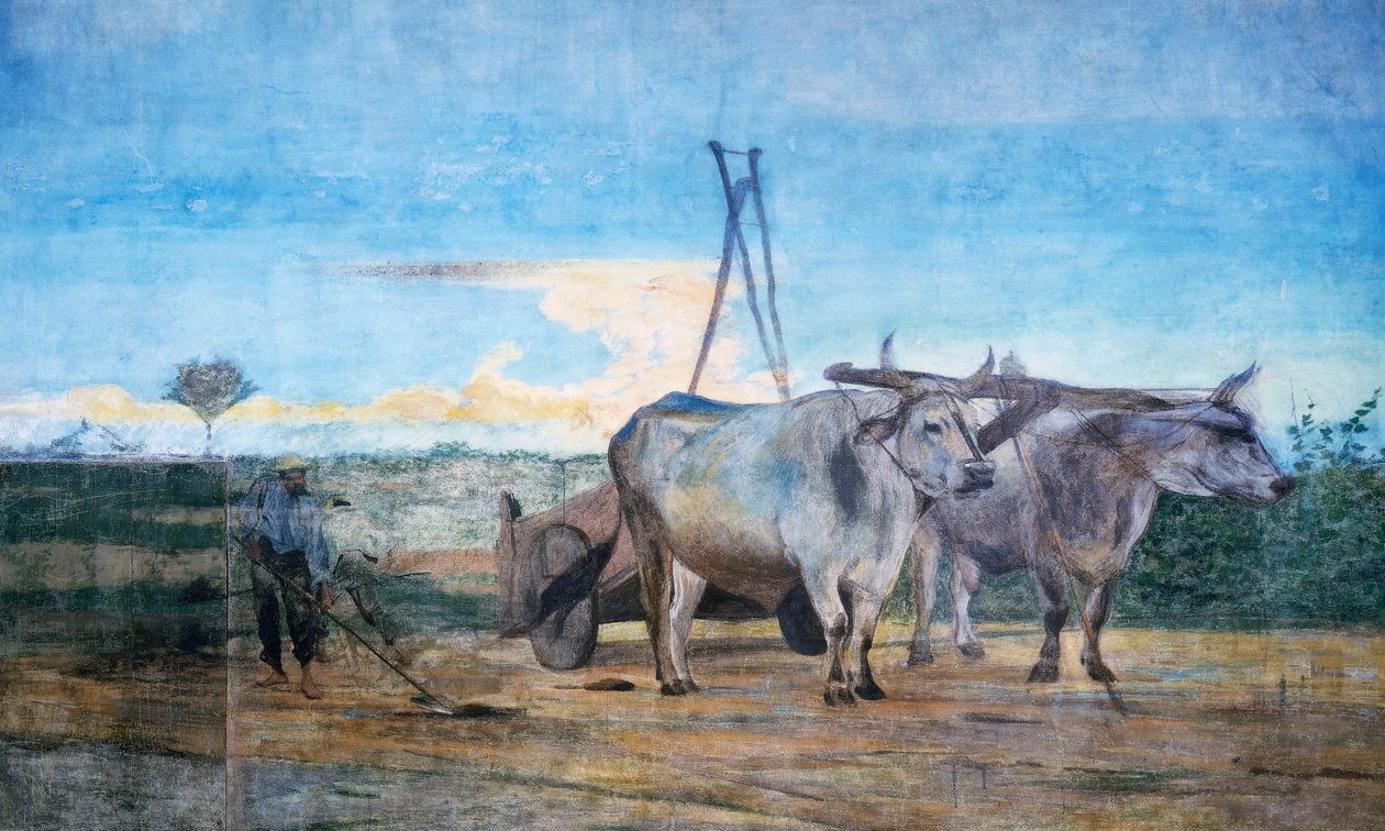 Opsamling af gødning, vogn med okser af Giovanni Boldini