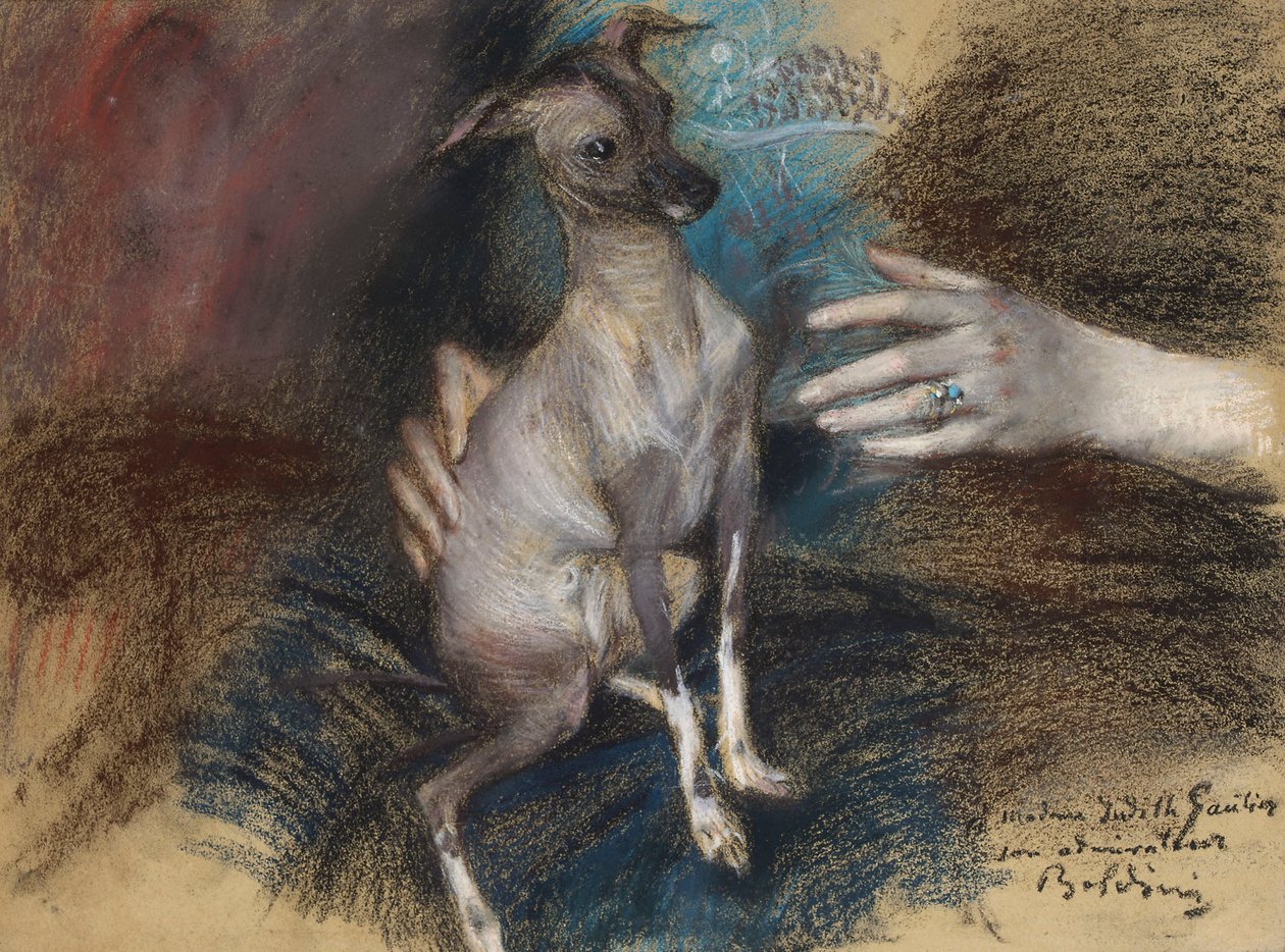 Elegant Lady with a Dog (pastel & kul på papir) af Giovanni Boldini