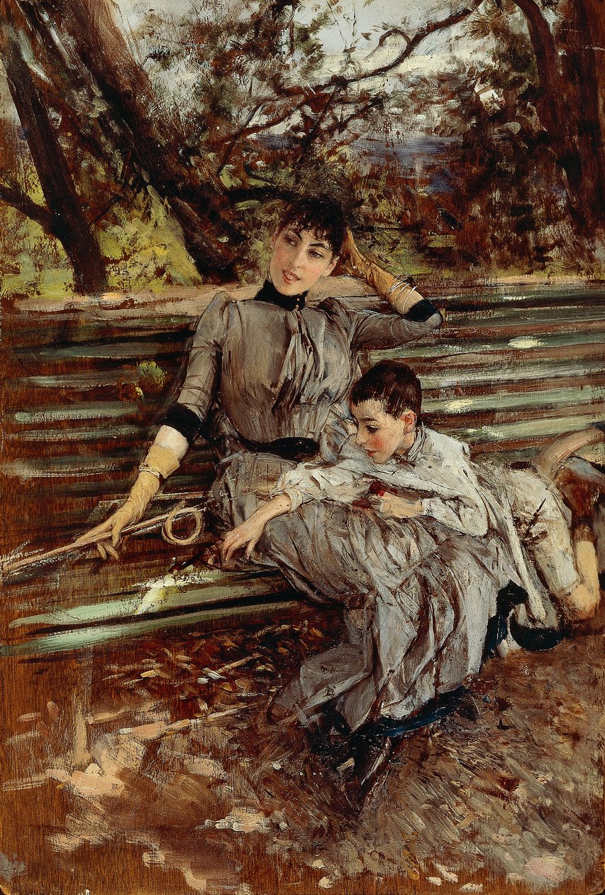 I haven eller Alaide og Ottavio Banti, ca. 1884, af Giovanni Boldini (1842-1931), olie på panel, 34x24 cm af Giovanni Boldini