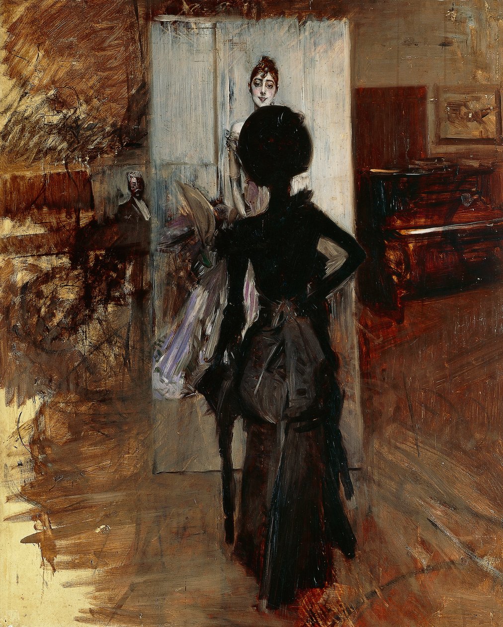 Dame i malerens atelier vendt mod hvid pastel af Giovanni Boldini (1842-1931) af Giovanni Boldini