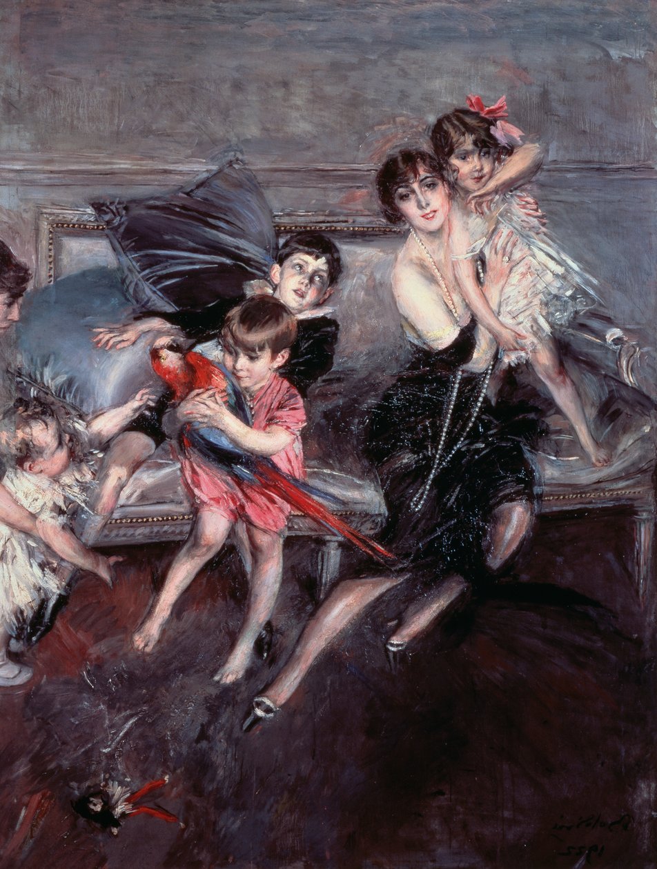 Fru Edwards med fire børn og barnepige af Giovanni Boldini