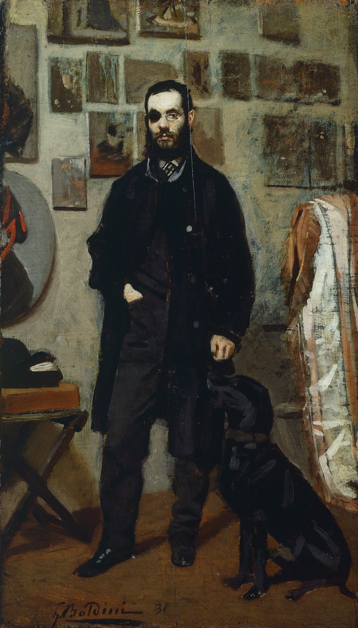 Portræt af Giuseppe Abbati, af Giovanni Boldini (1842-1931), olie på panel, 87,5x22 cm af Giovanni Boldini