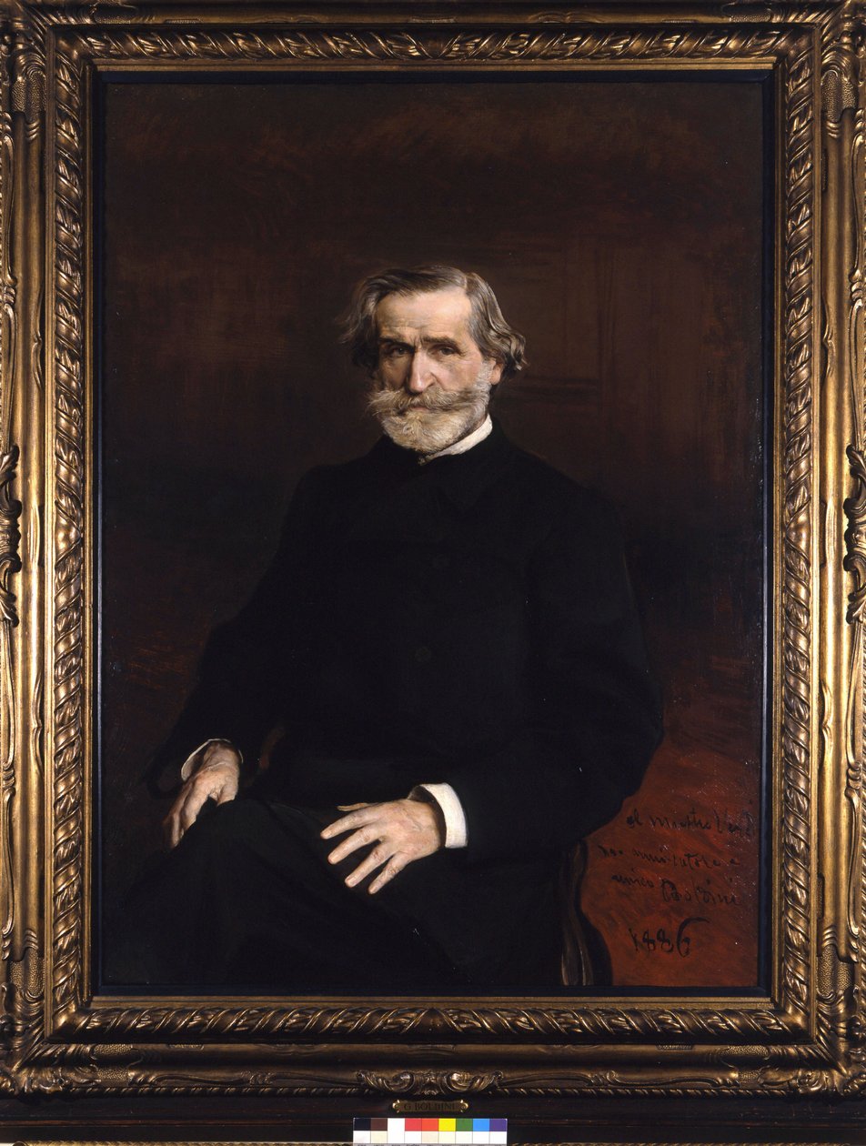 Portræt af Giuseppe Verdi (1813 - 1901), italiensk komponist af Giuseppe Boldini. Alderdomshjem for musikerne G. Verdi af Giovanni Boldini
