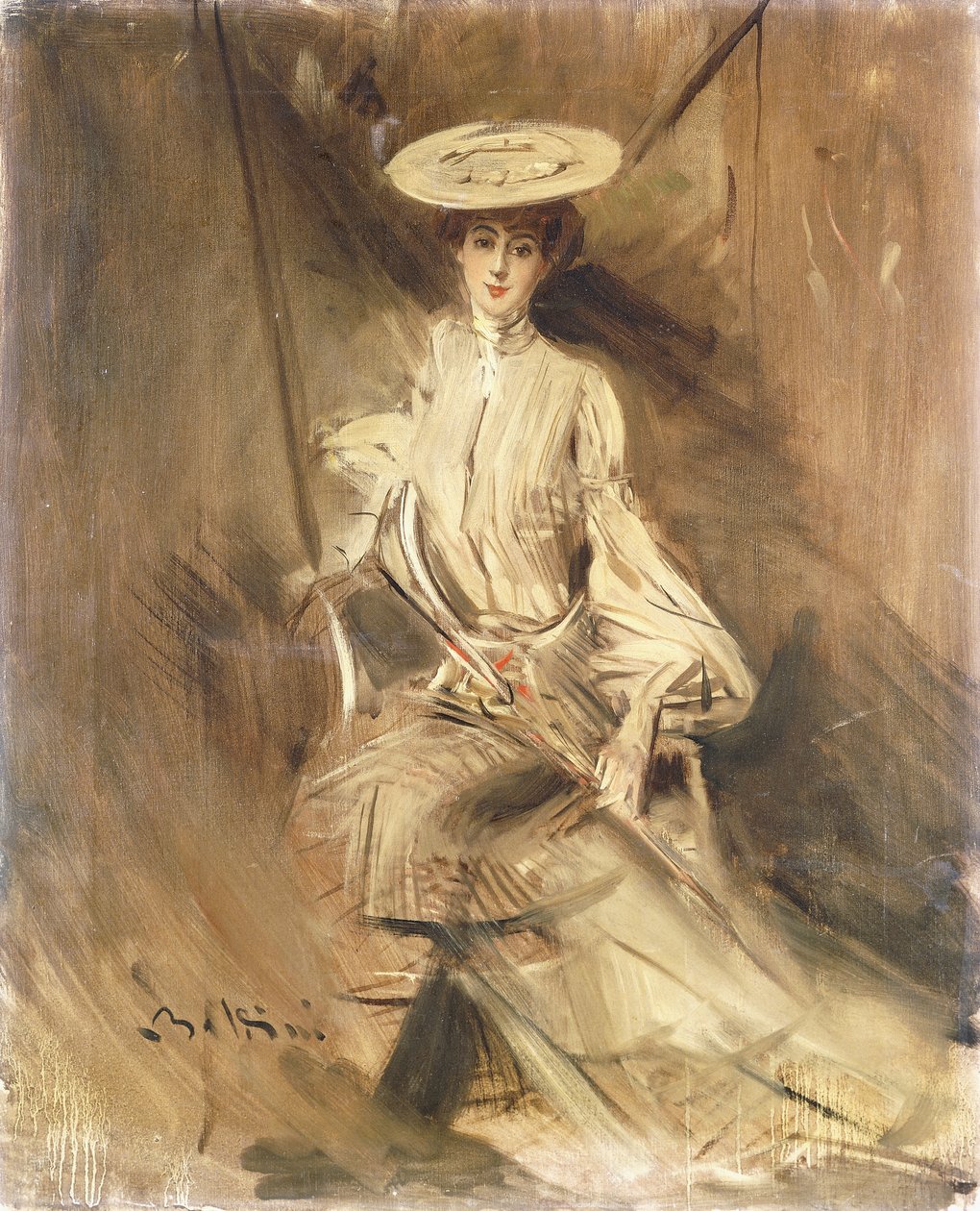 Portræt af en kvinde, siddende, med en parasol, af Giovanni Boldini