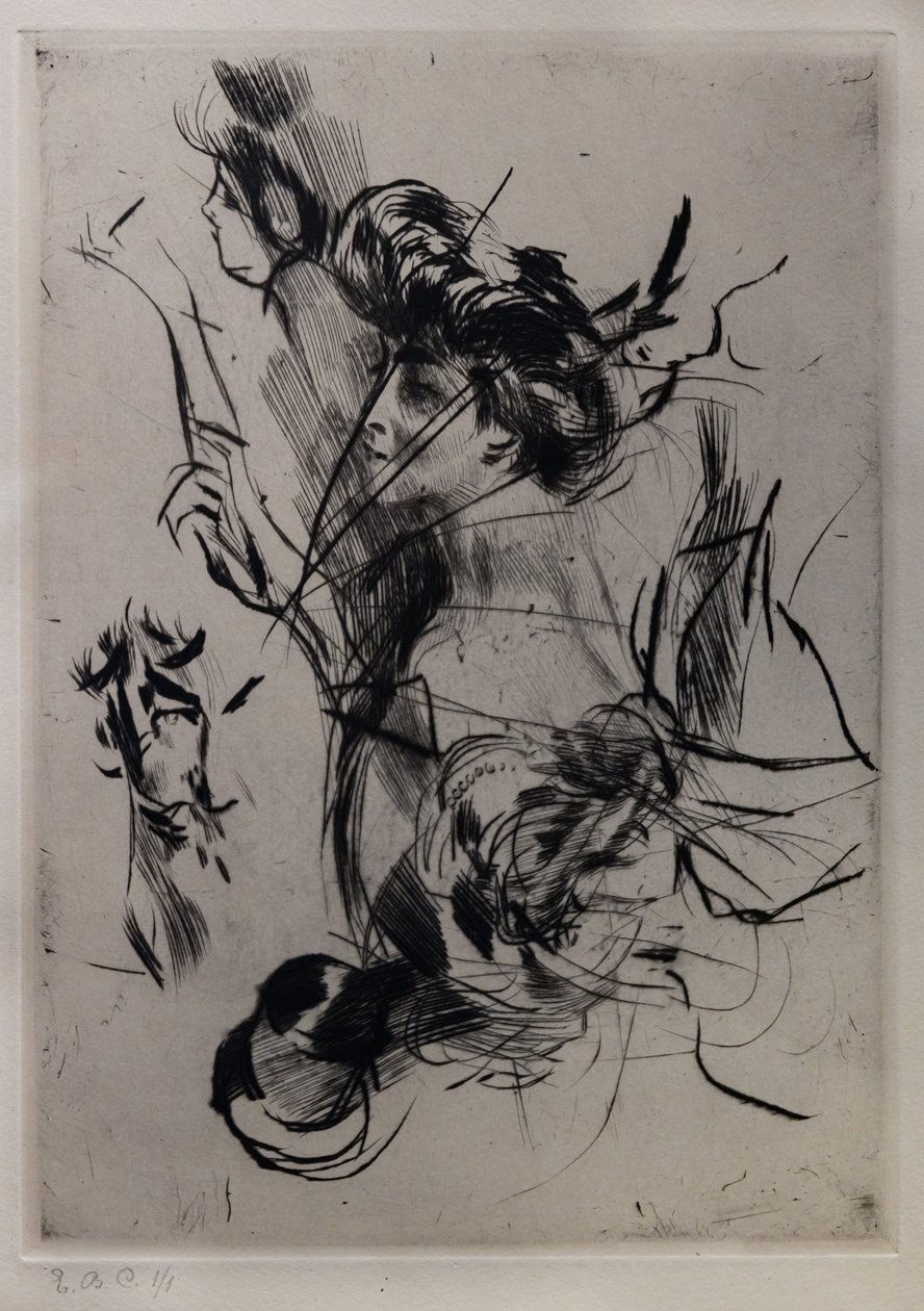 Portræt af en ung kvinde med figurer af Giovanni Boldini