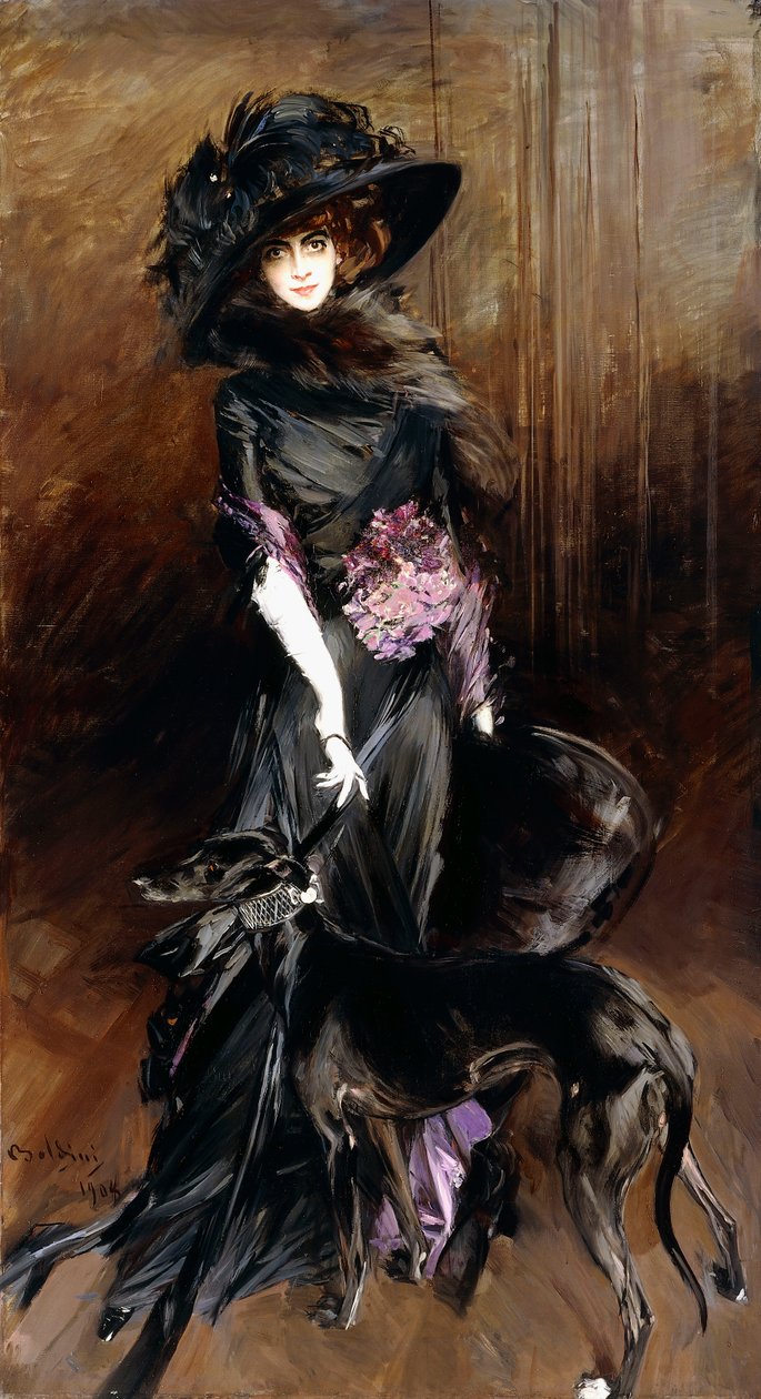 Portræt af Marchesa Luisa Casati, med en Greyhound, 1908 af Giovanni Boldini