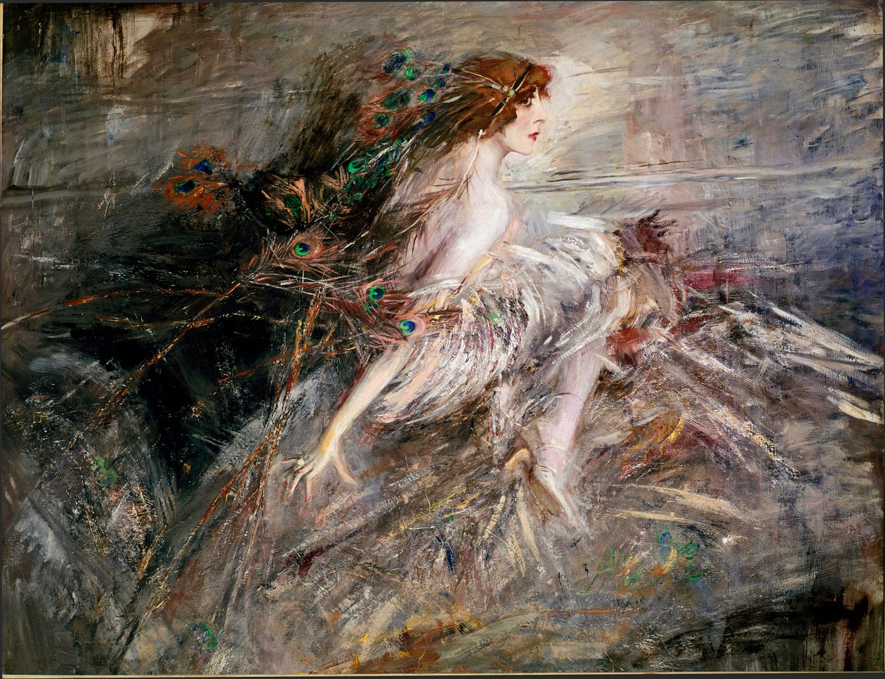 Portræt af Marquise Casati med påfuglefjer, maleri af Giovanni Boldini af Giovanni Boldini
