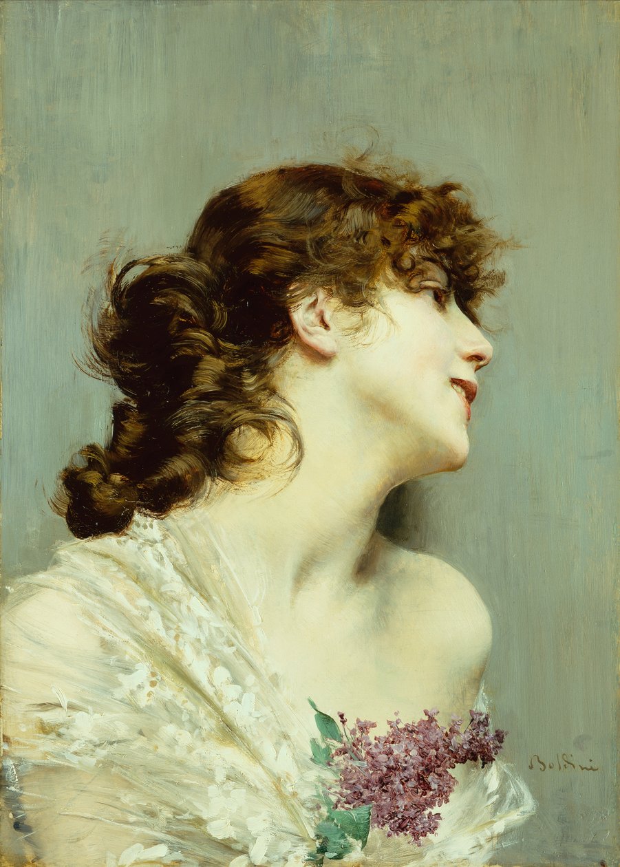 Profil af en ung kvinde (olie på panel) af Giovanni Boldini