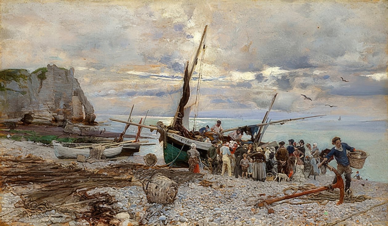 Retur af fiskerbådene, Étretat. 1879 af Giovanni Boldini