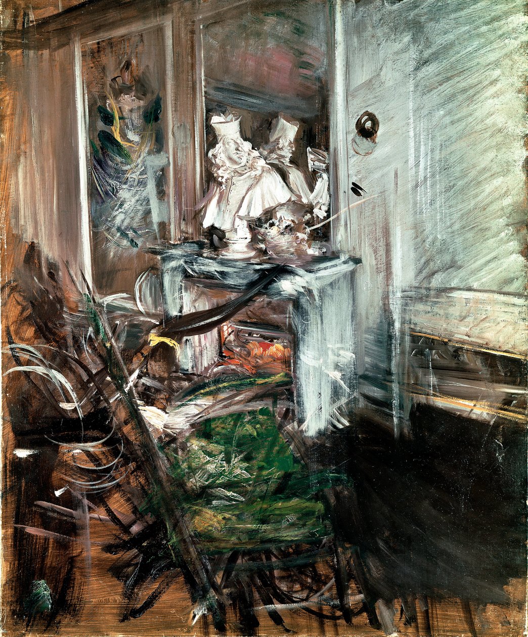 "Kardinalen" af Bernini i malerens værelse. Maleri af Giovanni Boldini (1842-1931) ca. 1899. Olie på lærred. Mål: 53x46 cm. Pistoia, Boldini-samlingen af Giovanni Boldini
