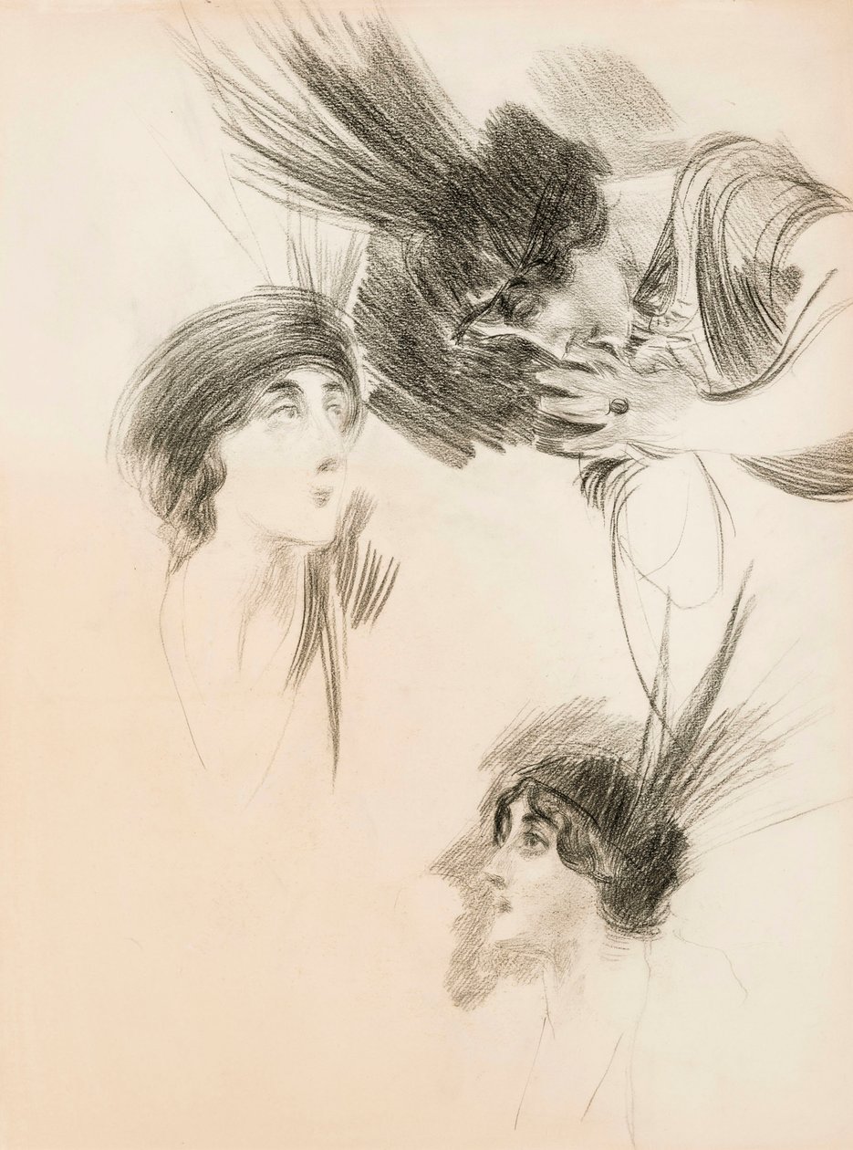 Tre studier til portrættet af Dora di Rudinì Labouchere. af Giovanni Boldini