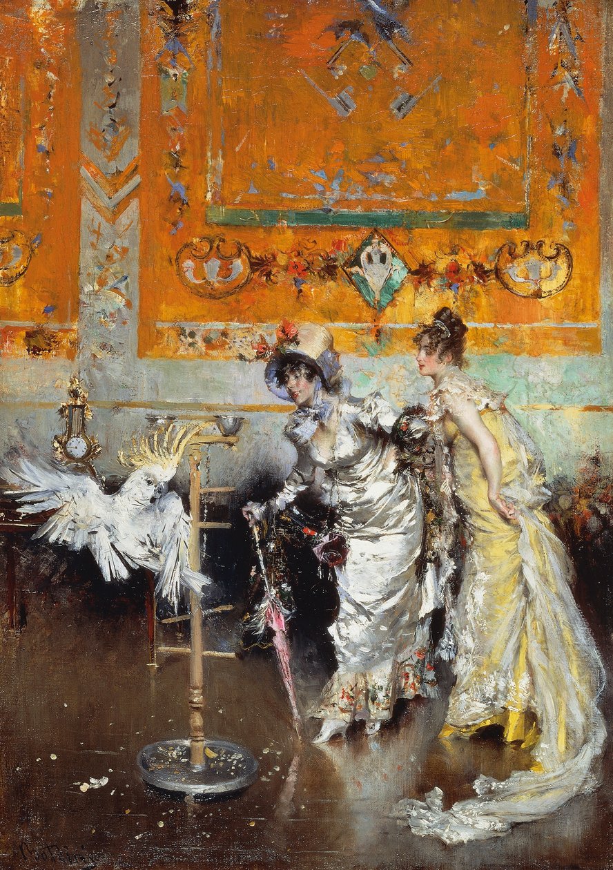 Kvinder med papegøje af Giovanni Boldini