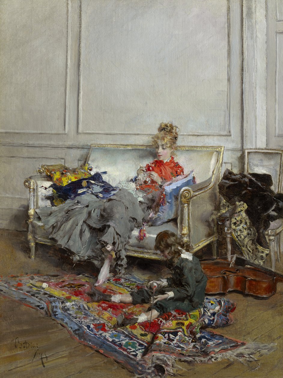 Ung kvinde hækler, 1875 af Giovanni Boldini
