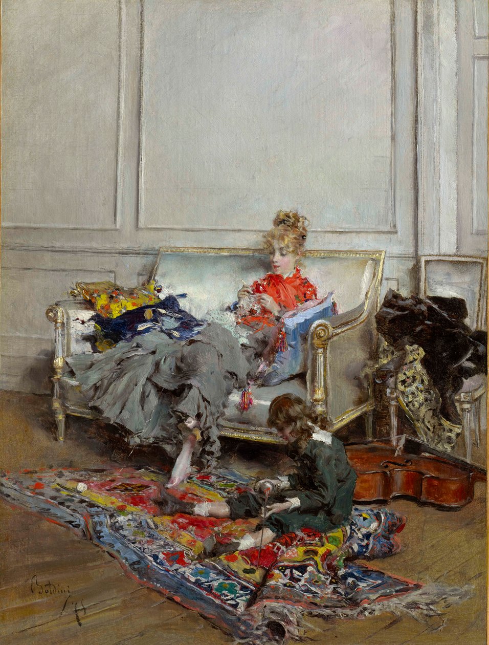 Ung kvinde, der hækler af Giovanni Boldini