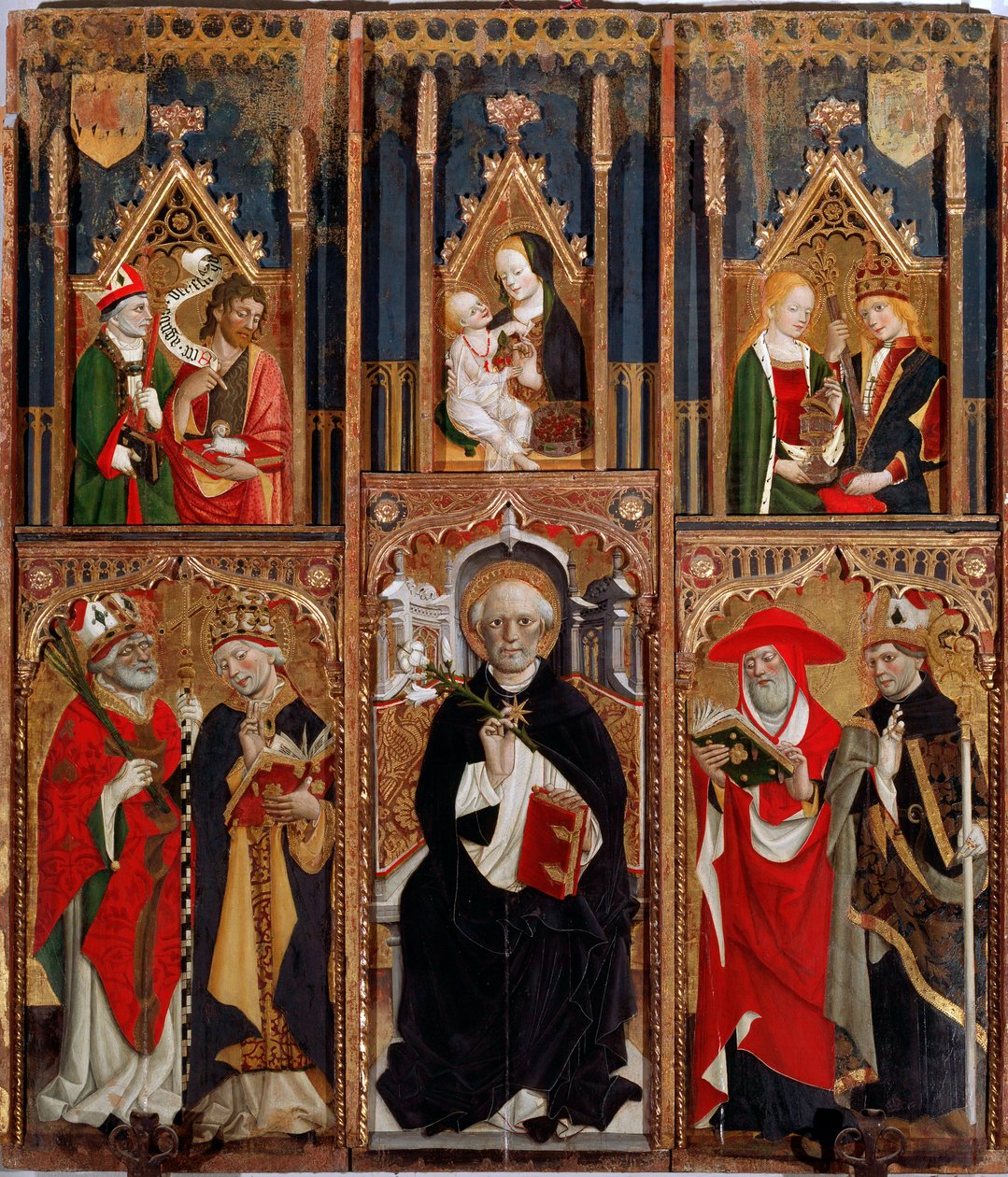 Altertavle Reghezza: St Dominica på tronen (olie på panel, ca. 1472) af Giovanni Canavesio