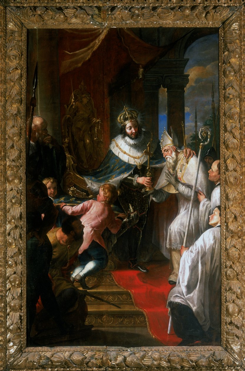 Saint Louis af Frankrig giver den hellige torn til Beato Bartholomew af Breganze af Giovanni Carboncino