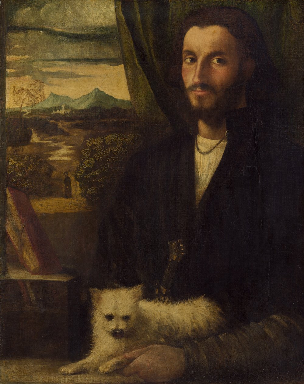 Portræt af en mand med en hund, ca. 1520. af Giovanni Cariani