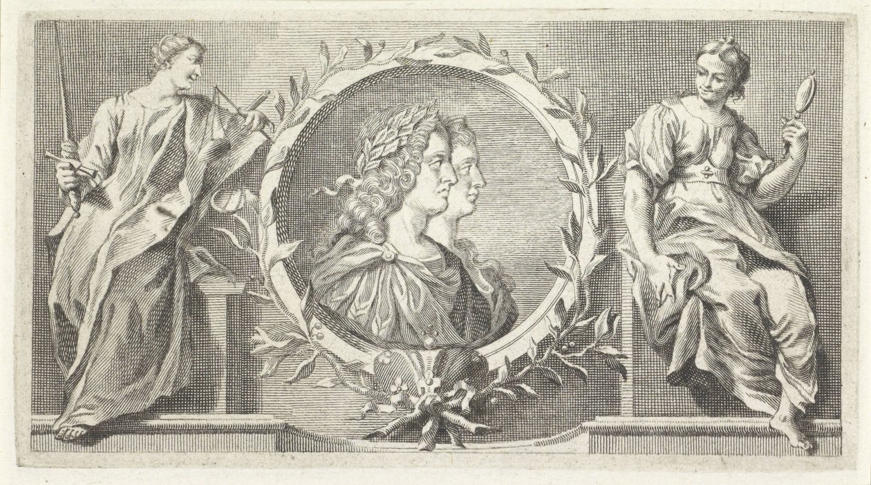 Cartouche med prismodtager mand og kvinde af Giovanni Cattini (attributed to)