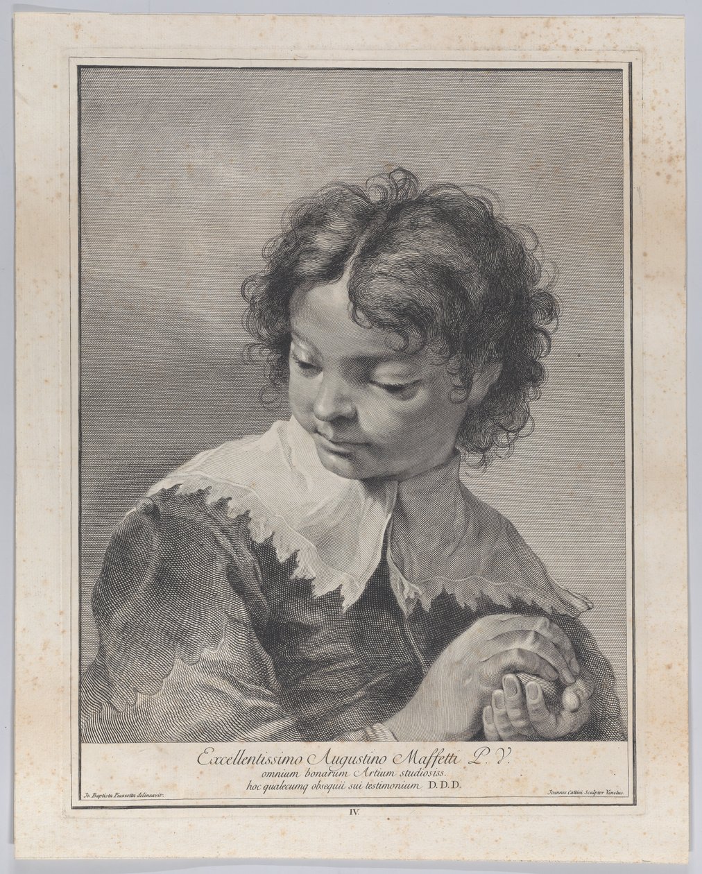 Dreng med blondekrave med et stykke frugt i hænderne, 1743. af Giovanni Cattini