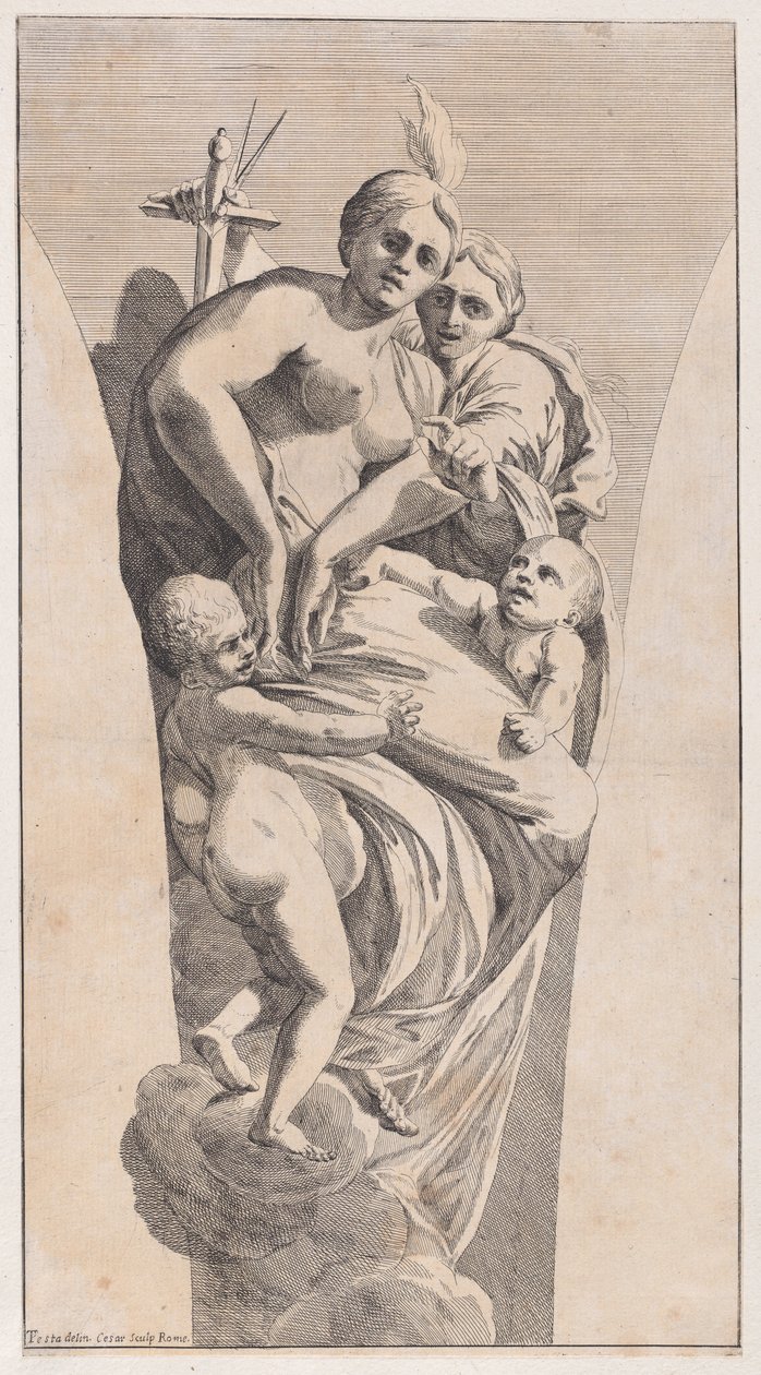 Undersøgelse til en pendentiv, der skildrer Retfærdighed og velgørenhed, 1630-50. af Giovanni Cesare Testa