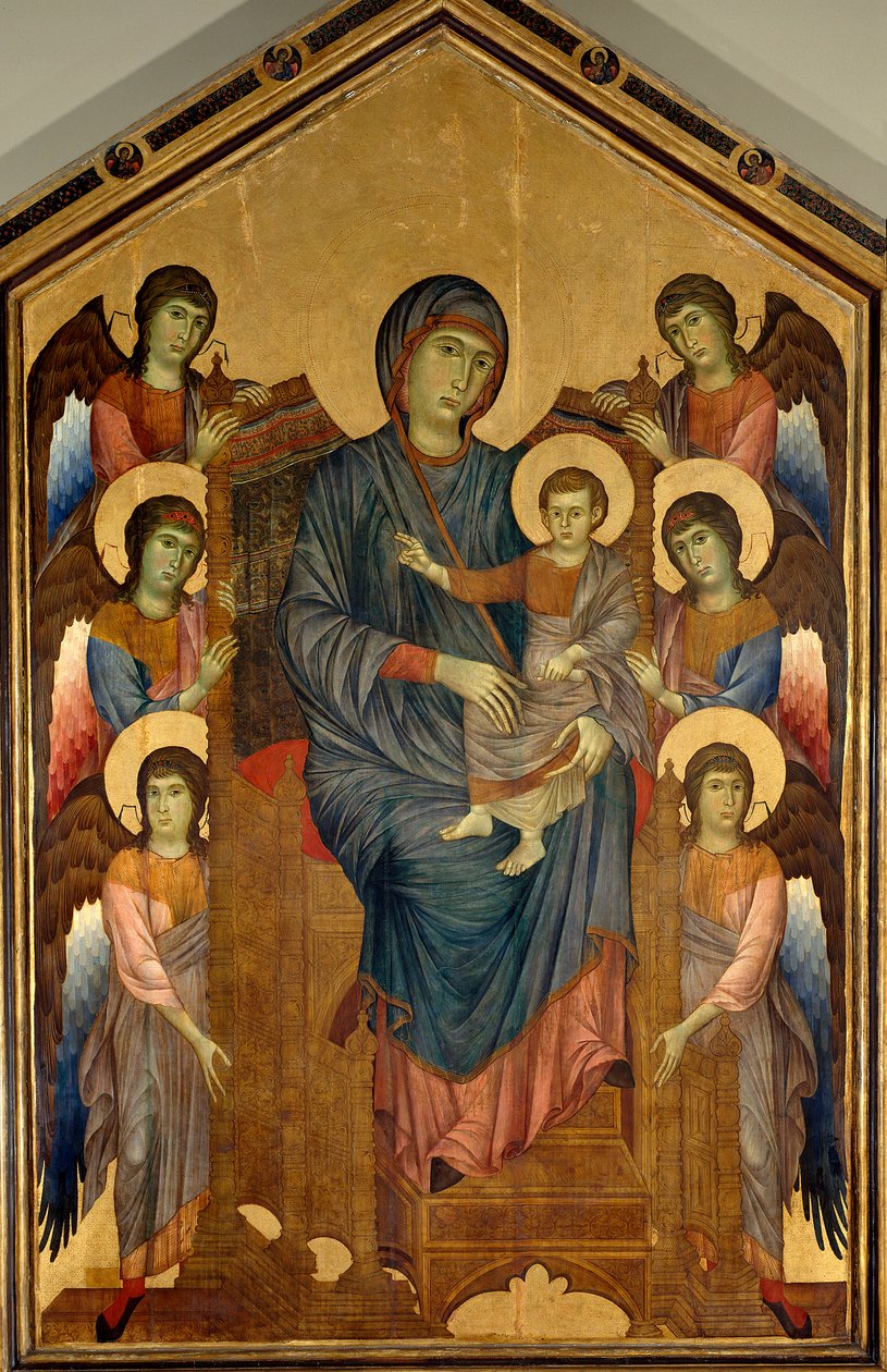 Jomfruen og barnet i majestætisk omgivet af seks engle. Maleri af Gualtieri Giovanni dit Cimabue (cirka 1240-1302) af Giovanni Cimabue
