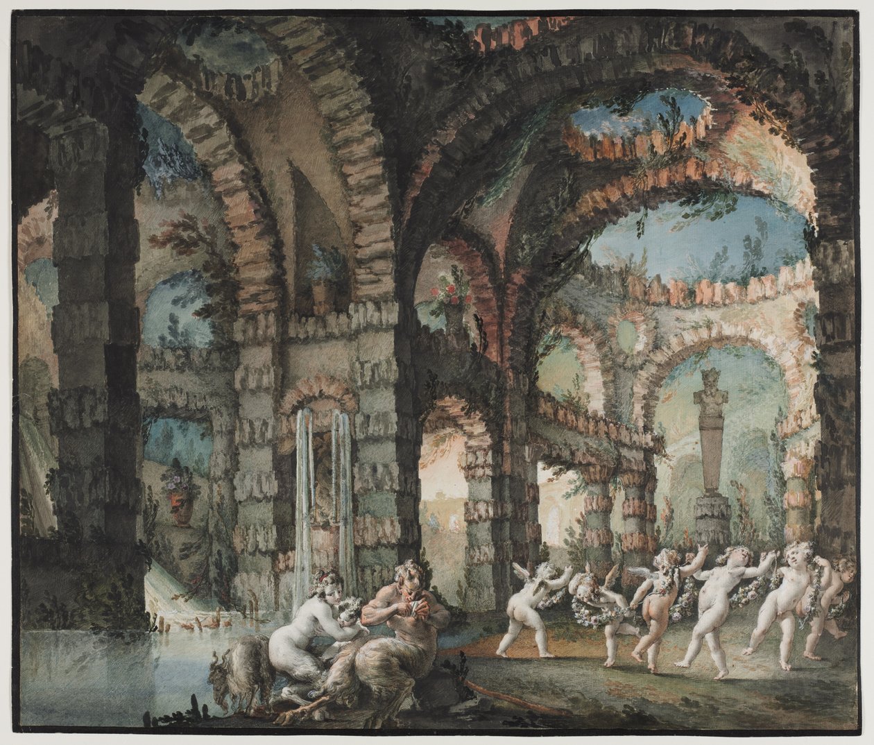 Familie af satyrer med dansende keruber, ca. 1775-1776. af Giovanni David
