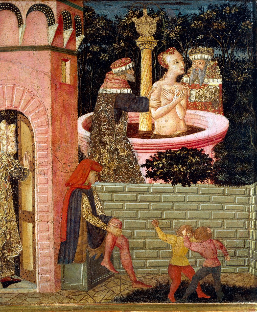 Historier om Susanne, ca. 1450, forside af malet kiste, af Giovanni di Ser Giovanni, kendt som Lo Scheggia (1406-1486), tempera på træ Detalje af Giovanni Di Ser Giovanni Lo Scheggia Guidi