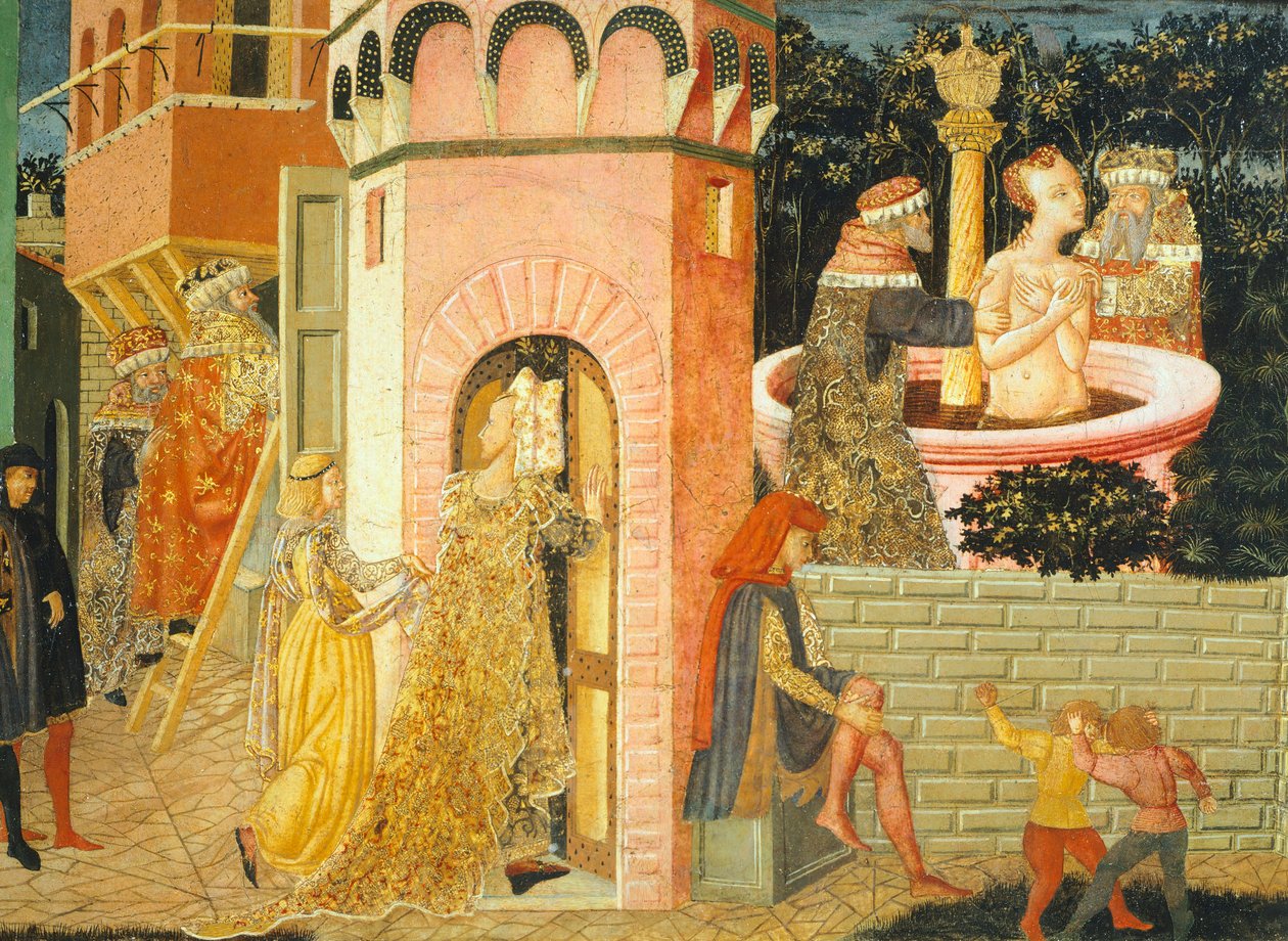 Historier om Susanne, omkring 1450, højre side af malet kiste af Giovanni di Ser Giovanni, kendt som Lo Scheggia (1406-1486), tempera på panel, detalje af Giovanni Di Ser Giovanni Lo Scheggia Guidi