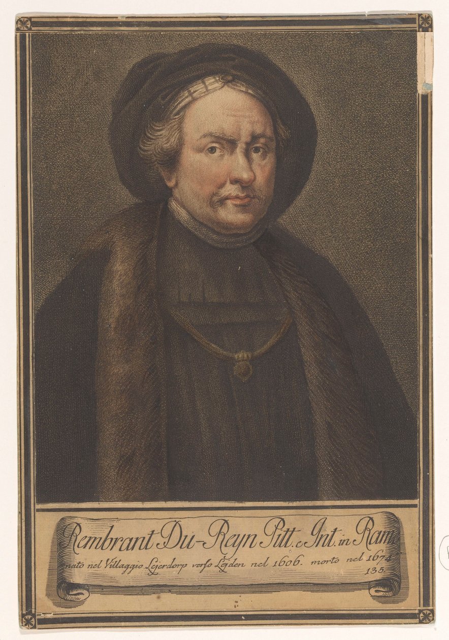 Portræt af kunstneren Rembrandt Harmensz. fra Rhinen Portrætter af kunstnere (serietitel) af Giovanni Domenico Campiglia