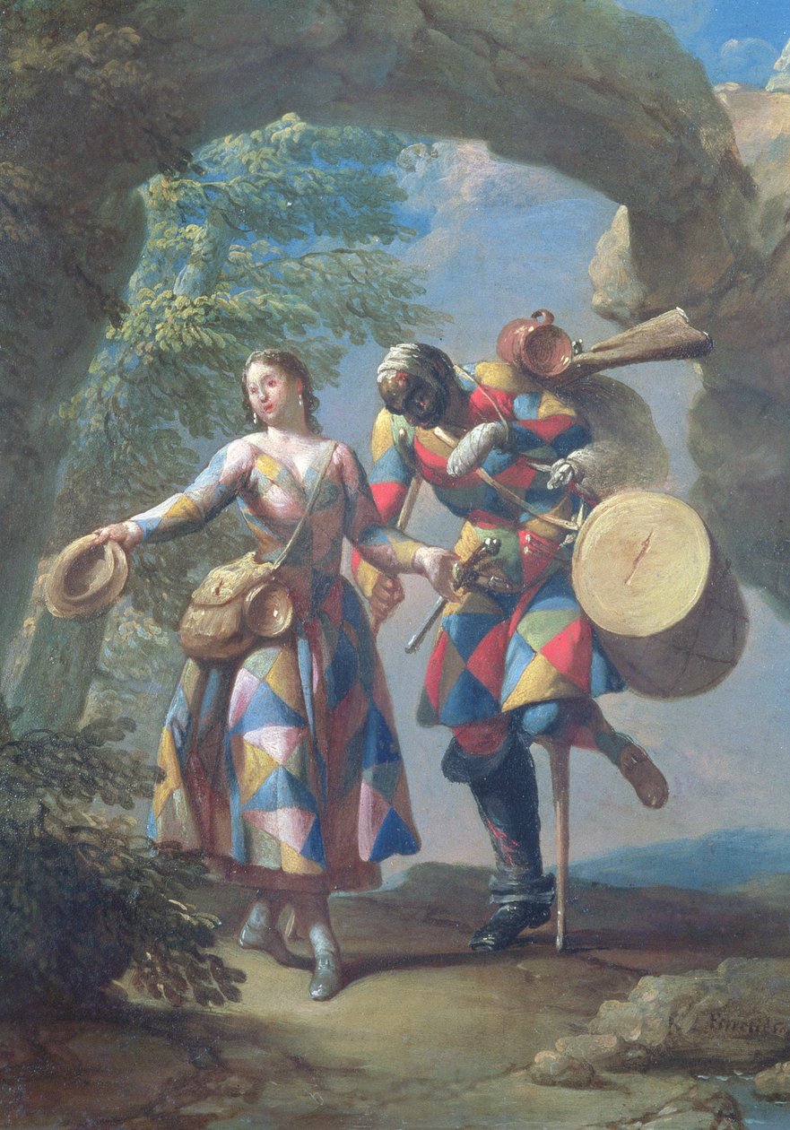 En harlekin vender tilbage fra krig, ca. 1742 af Giovanni Domenico Ferretti