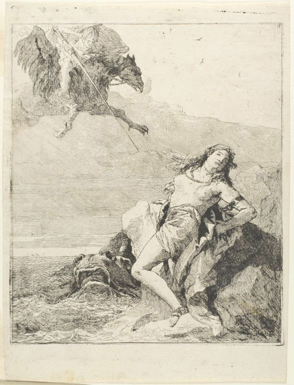 Angelica bundet og ved at blive fortæret af havmonsteret af Giovanni Domenico Tiepolo