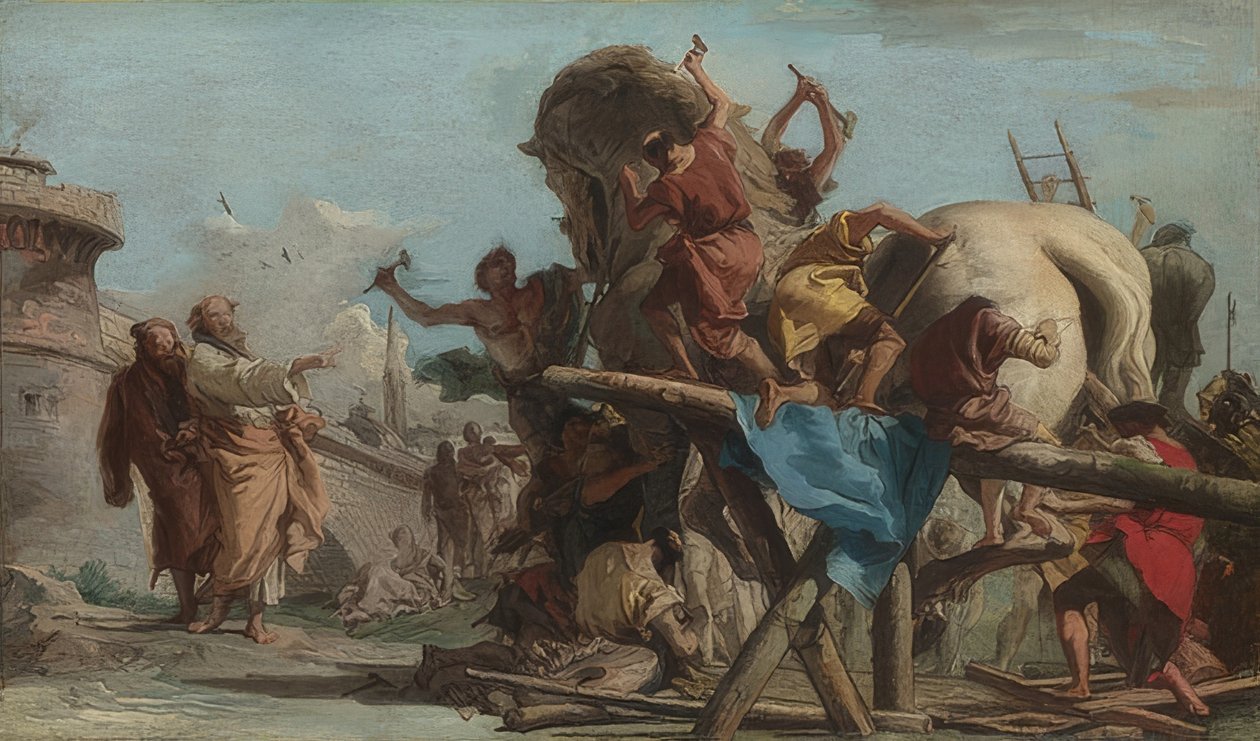Konstruktion af den trojanske hest. Omkring 1760 af Giovanni Domenico Tiepolo