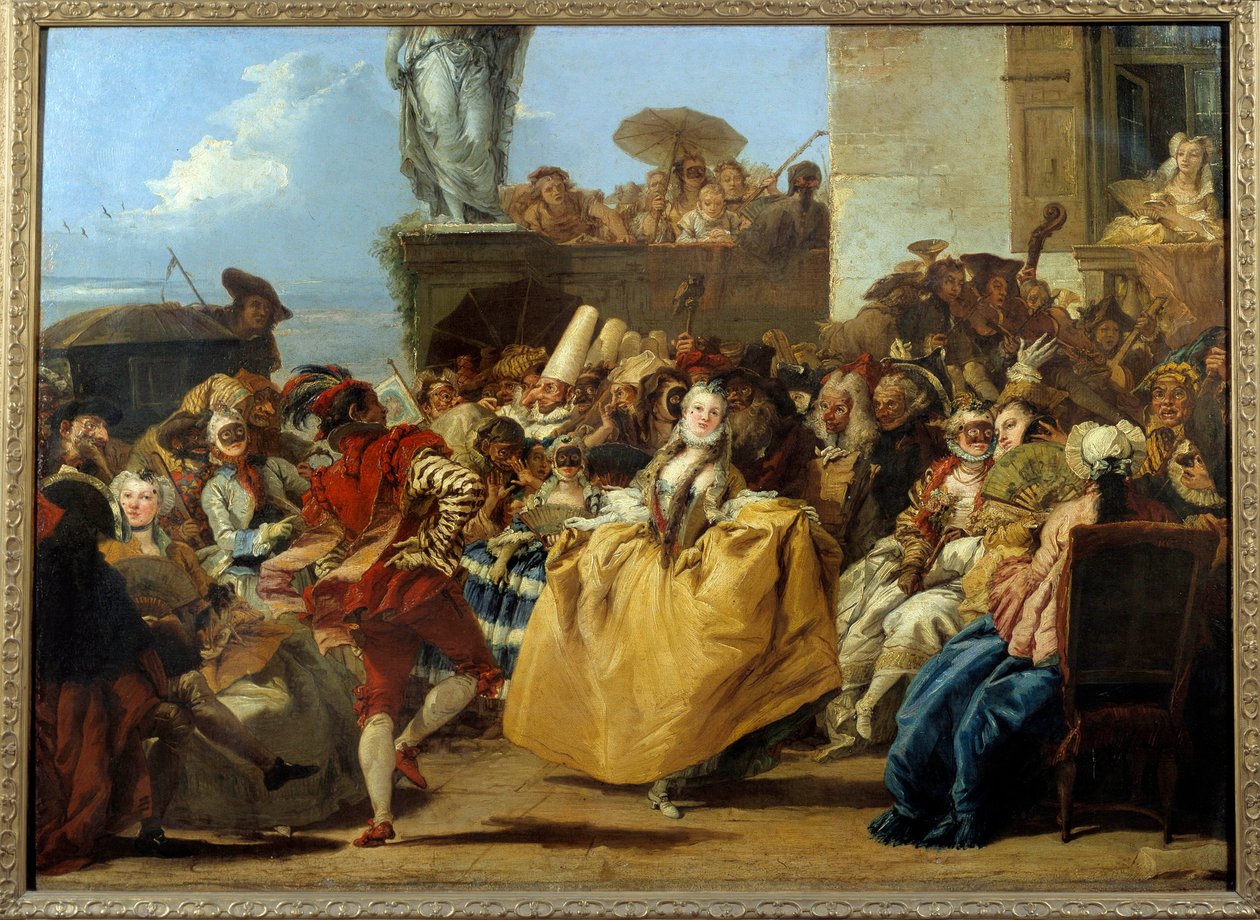Karnevalsscene eller "" Menuet"" Dansescenemaske i det 18. århundrede. Maleri af Gian Domenico Tiepolo (1727-1804) søn. 1,12x0,8 m. af Giovanni Domenico Tiepolo