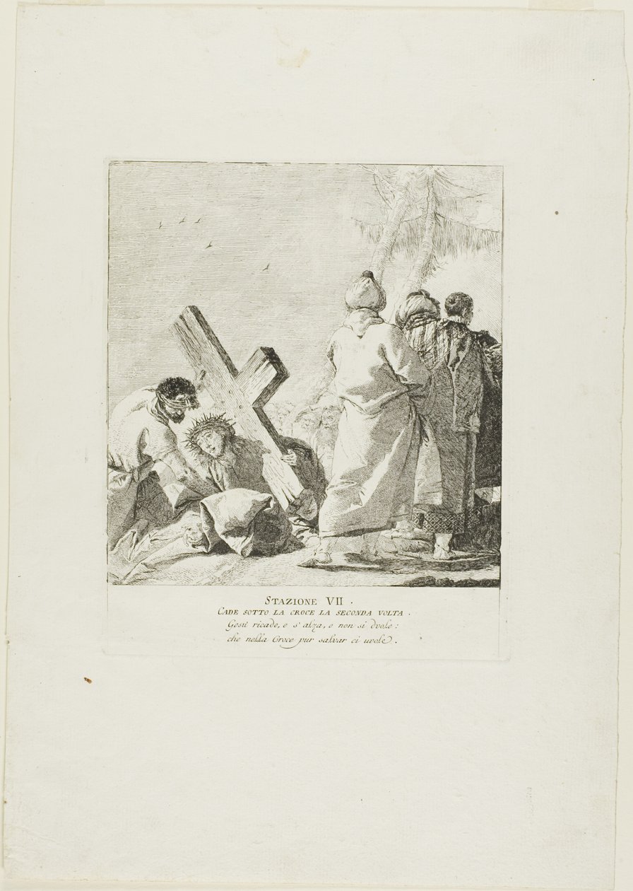 Kristus falder under korset for anden gang, planche syv fra Korsvejen af Giovanni Domenico Tiepolo
