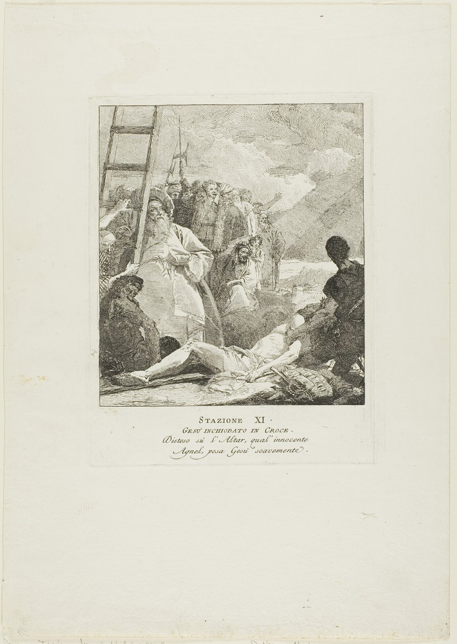Kristus er naglet til korset, plade 11 fra Korsvejen af Giovanni Domenico Tiepolo