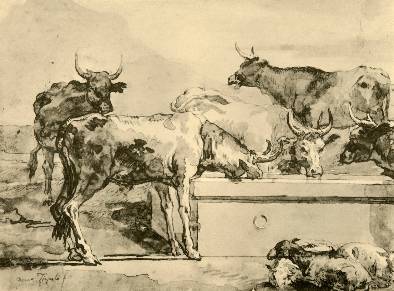 Køer vanding, midten af slutningen af det 18. århundrede, 1928 af Giovanni Domenico Tiepolo