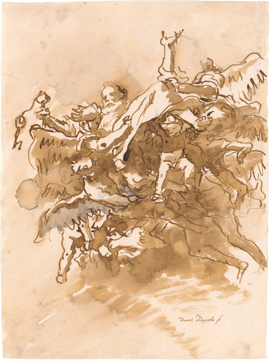 Der heilige Petrus von Engeln in den Himmel getragen af Giovanni Domenico Tiepolo
