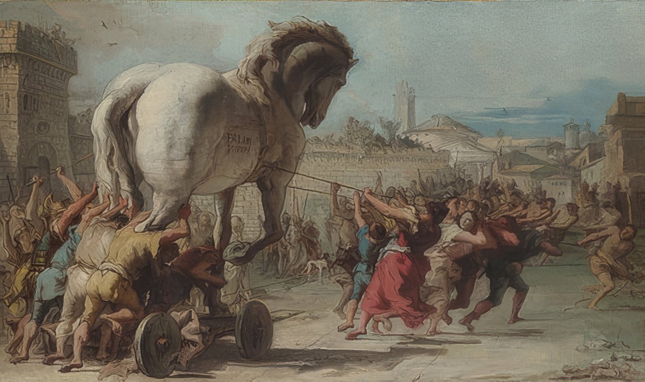 Processionen af ​​den trojanske hest til Troja. Omkring 1760 af Giovanni Domenico Tiepolo