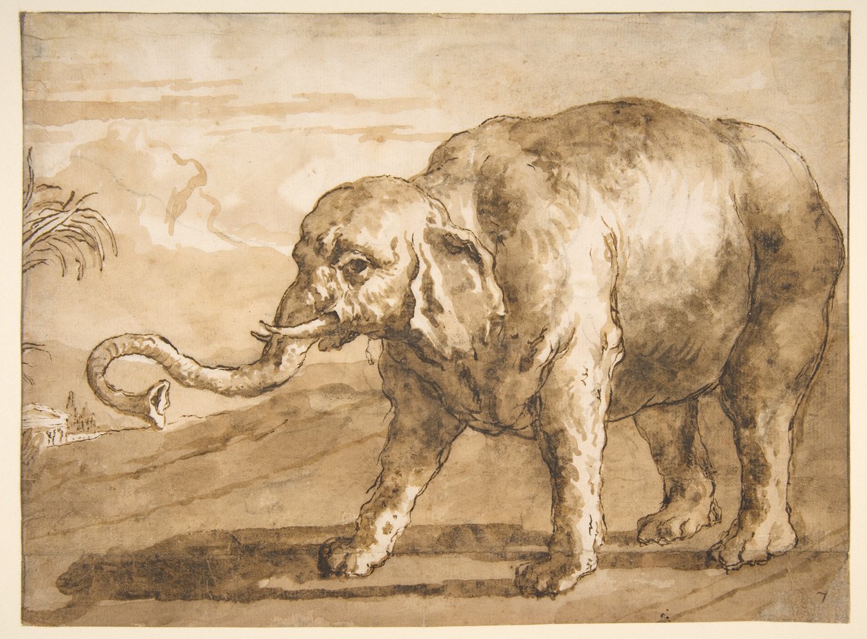 Elefant i et landskab af Giovanni Domenico Tiepolo